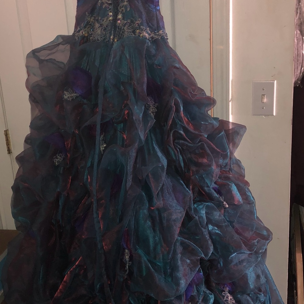 Elegant Multicolor Ruffled Gown worn once
